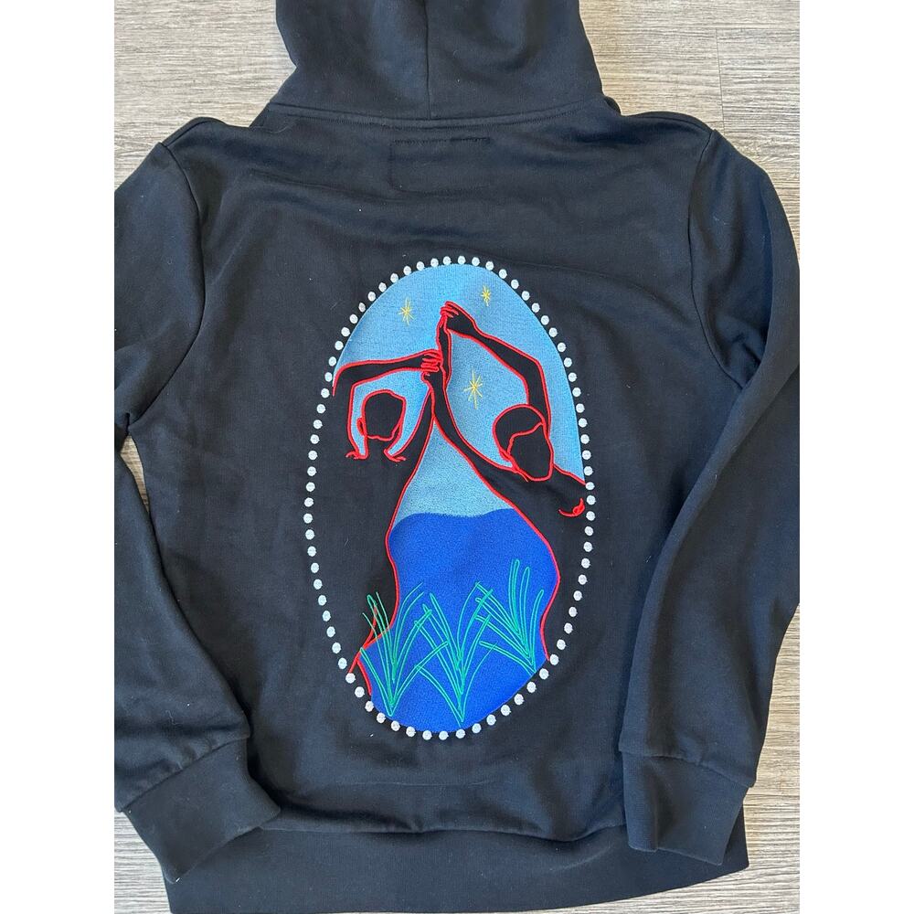 Encre Paris Black Heavyweight Embroidered Graphic Hoodie Sweatshirt Small S Art